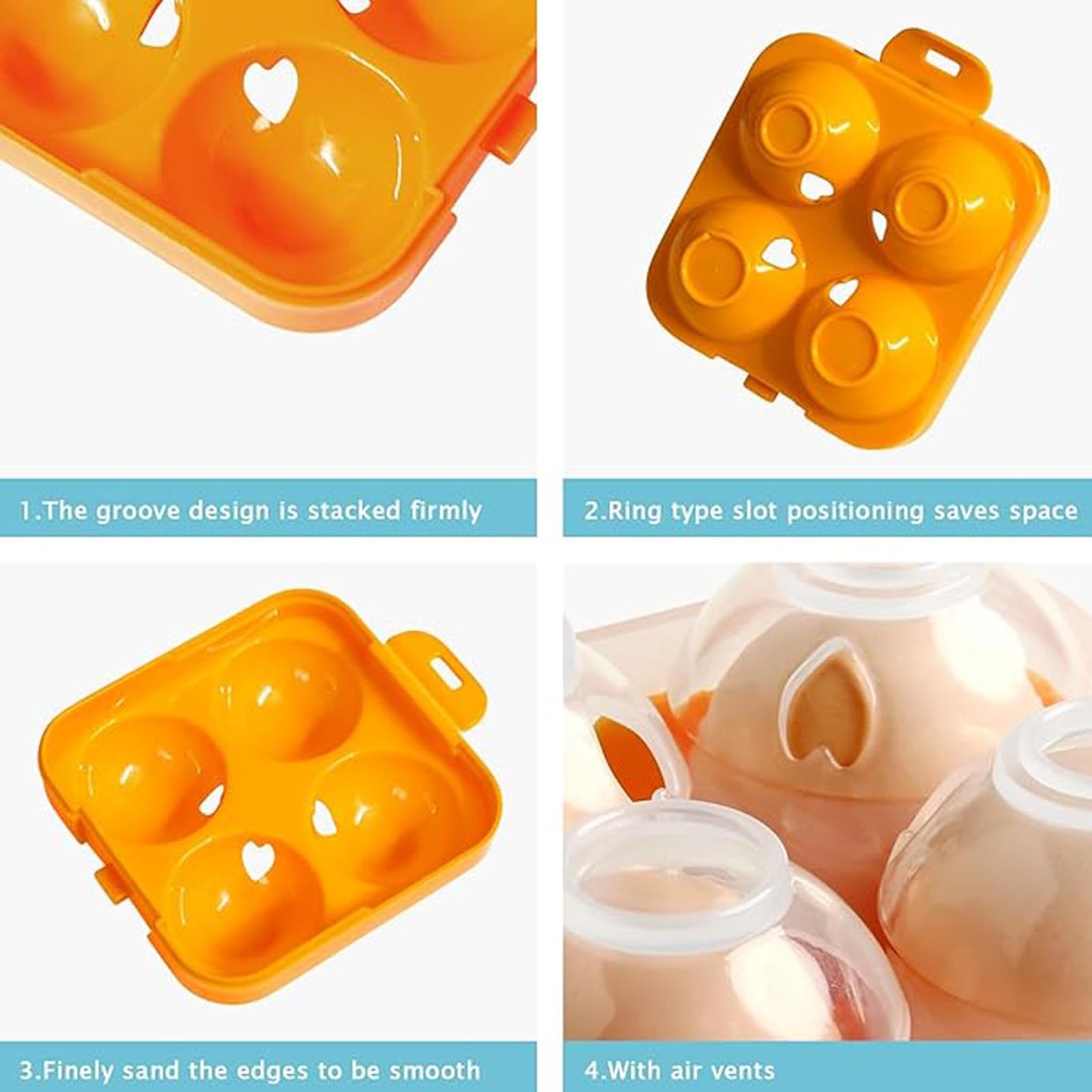 JANKOW 4 Girds Egg Holder Container, Plastic Egg Storage Box Shockproof Protection, Portable Egg Tray Carriage Dispenser for Refrigerator Camping Picnic Travel Kitchen Outdoor (orange 2 Pcs)