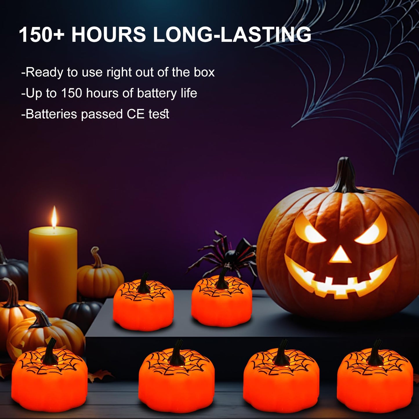 Lynumtw 12 Pack Pumpkin Tea Lights Halloween Decorations, LED Orange Pumpkin Lights FlameLess Candles Battery Operated Pumpkins Flickering Candles for Home Table Indoor Party Decor
