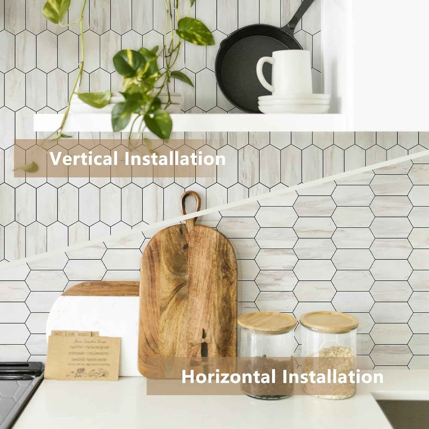 Glossy Wood Grain Peel and Stick Backsplash Tile - 10 Sheets Hexagon Mosaic for Kitchen & Bathroom, 12.4 x 12 Inch