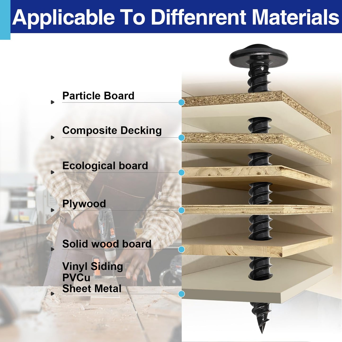 170 PCS #8 Black Wood Self Tapping Screws Assortment Kit, Carbon Steel Wood Screws Set 6 Size(1/2", 5/8", 3/4", 1", 1-1/4", 2")