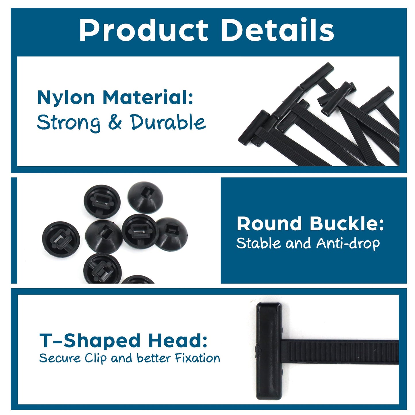 Nylon Universal Cable Tie Buckle for Car 100pcs Heavy-Duty Grip Auto Zip Tie Buckles for Wire, Bumper, and Hose in Car and Home – Secure Cable Tie Buckle Kit