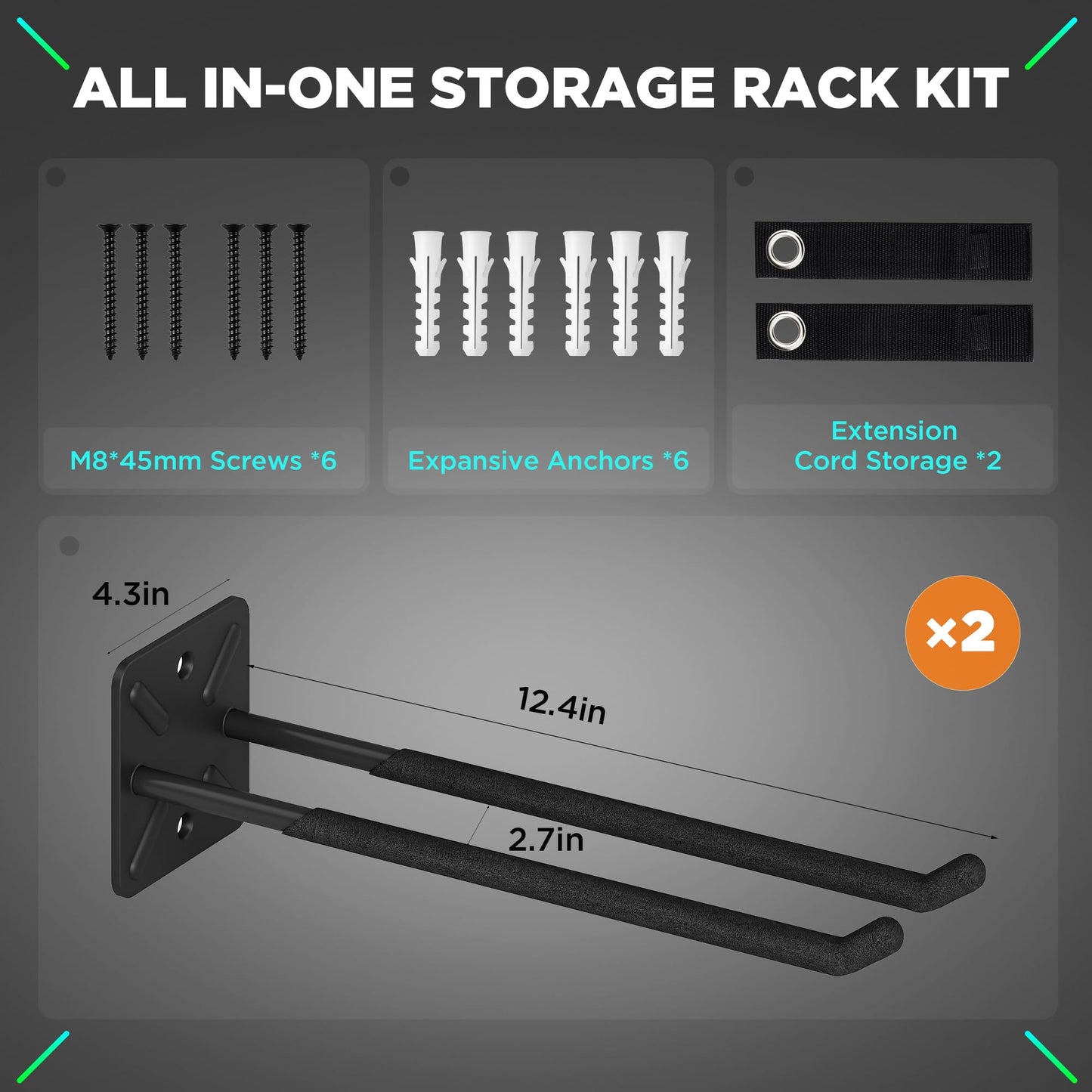 Garage Hooks, Heavy Duty Garage Hook, 12.4 Inch Wall Mount Hangers, Max Load 200 lbs Garage Storage Utility Hooks for Ladders, Chairs, Car Tires, Strollers, Garden Tools, Perfect man's day gifts