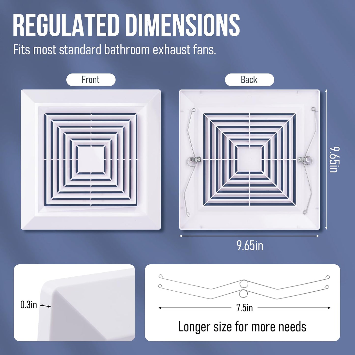 BQMEZRNUS Bathroom Exhaust Fan Cover White Bathroom Ceiling Fan Grille with Springs Replacement for Square Ceiling, Wall-Mount Exhaust Fan, Ceiling Fan Grille, Air Diverter (9x9 Inches)