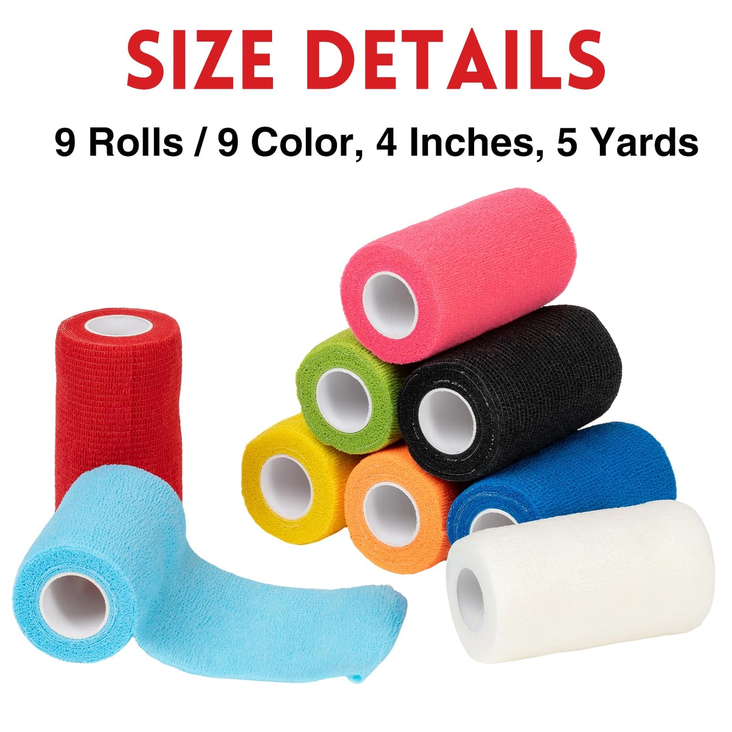 Pharmacy Choice Self Adhesive Bandage Wrap, 4" X 5 Yards Elastic Cohesive Bandage Wrap, Color Athletic Tape, Vet Wrap, Ankle Tape,Non-Woven Cohesive Bandage,9 Pack