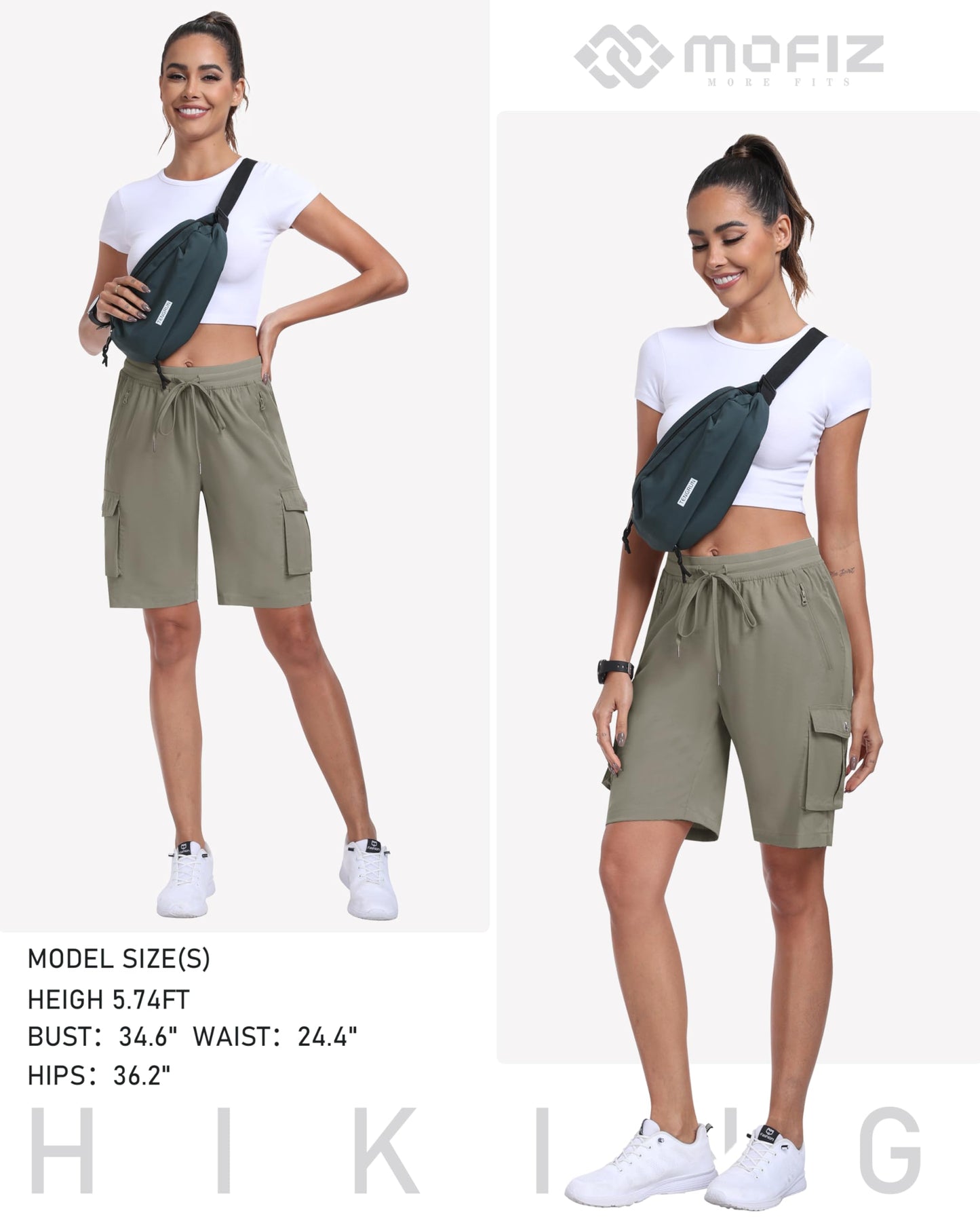 MoFiz Womens Shorts with Pockets Loose Fit Casual Cargo Shorts Lightweight Ladies Hiking Shorts Grey Khaki XL