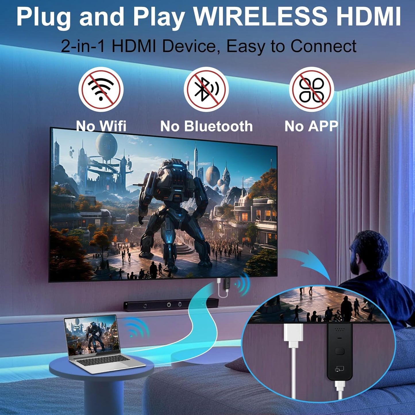 Wireless HDMI Display Dongle Adapter 2025 - 1080P Plug & Play Receiver for TV/Monitor/Projector