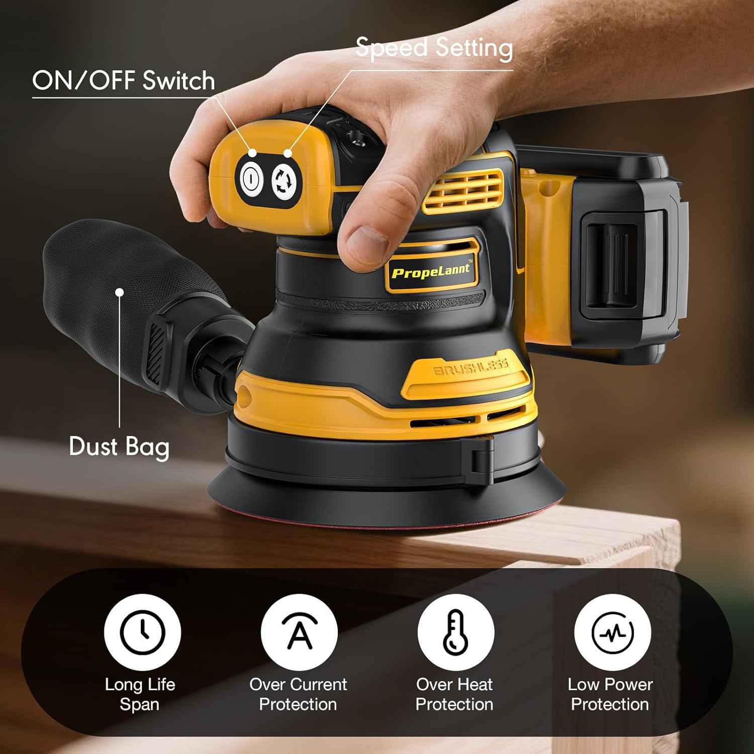 Dewalt 20V Cordless 5" Random Orbital Sander with 10 Sandpapers & Dust Collector