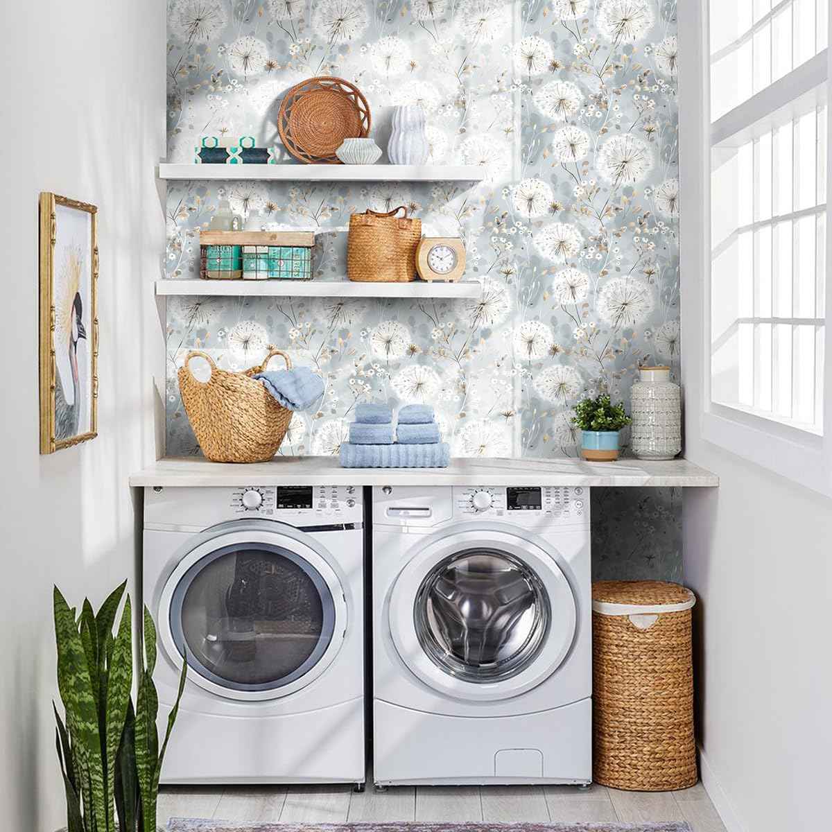 Peel and Stick Floral Dandelion Wallpaper - Vintage Boho Self-Adhesive Vinyl for Bedroom & Cabinets (16.9"x590.5")