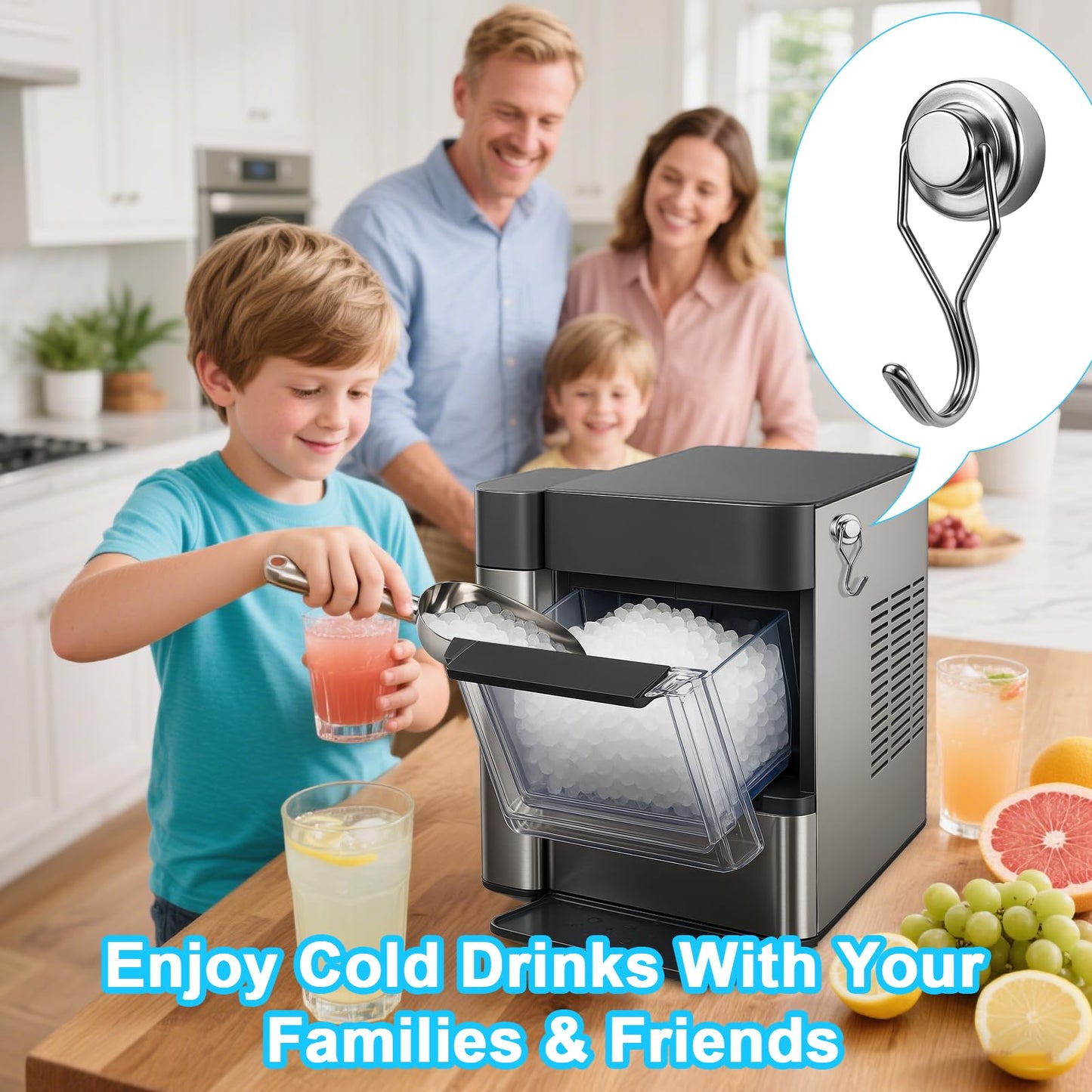 Stainless Steel Ice Scoop for Freezer with Magnetic Hook - Ice Scoop for GE Profile Opal 2.0 Nugget Ice Maker, for Kitchen Ice Bucket Bar Party Accessories