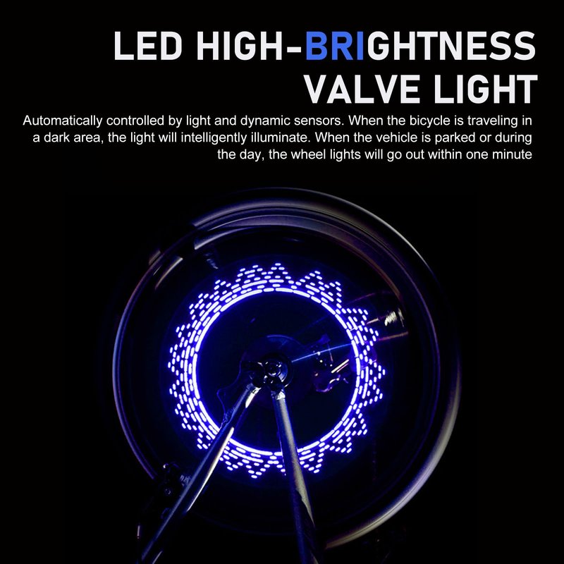 Arwrilt 2 PCS Led Bike Wheel Lights, Waterproof Bike Spoke Lights, Multi-Patterned Change Neon Flashing Lamp Bicycle Tire Valve Stem Light (Blue)