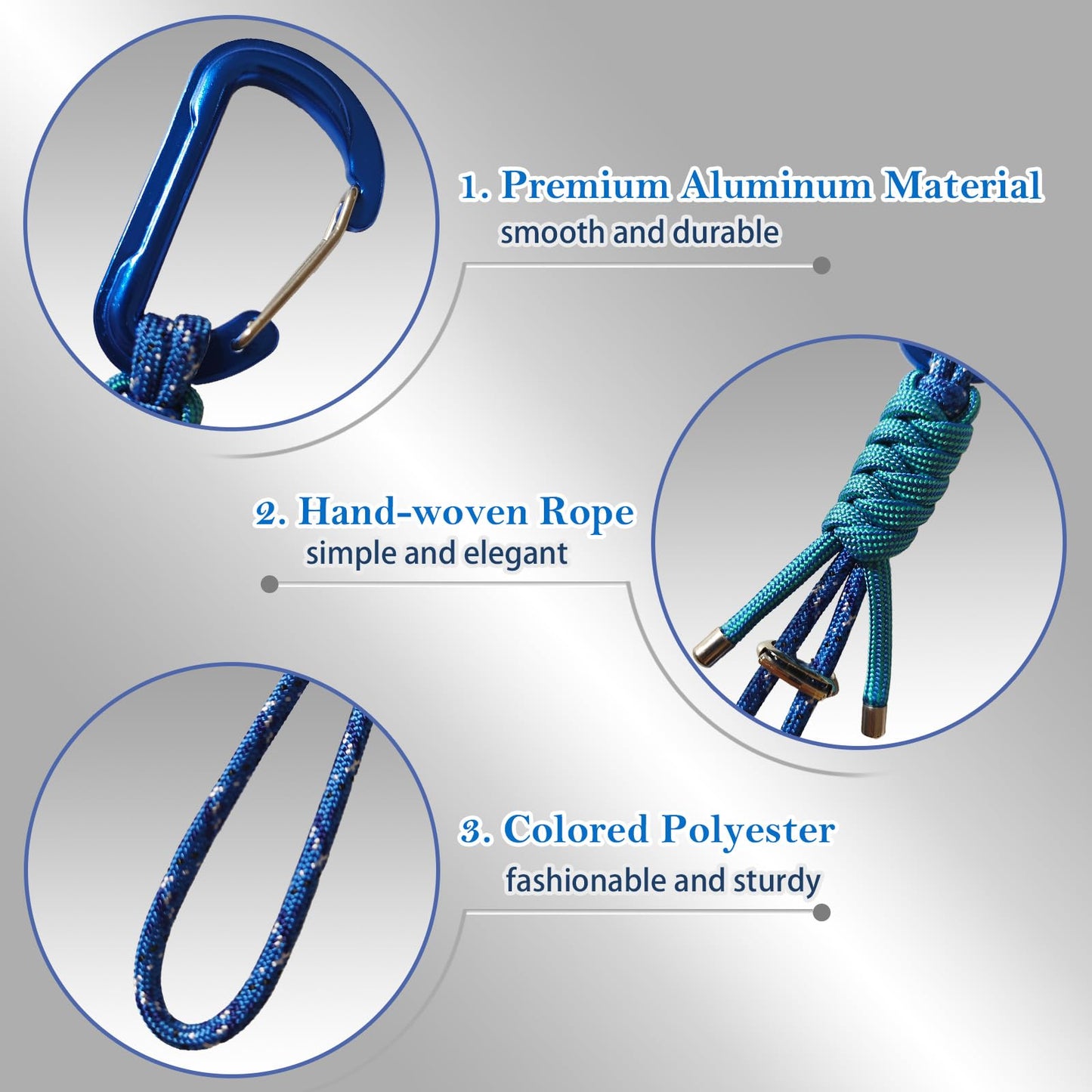 Jaymokes Paracord Keychain Carabiner Clip - D Ring Carabiner with Lanyard, Creative Gifts Suitable for Hanging Water Bottle, Key, Backpacks and More (Blue)