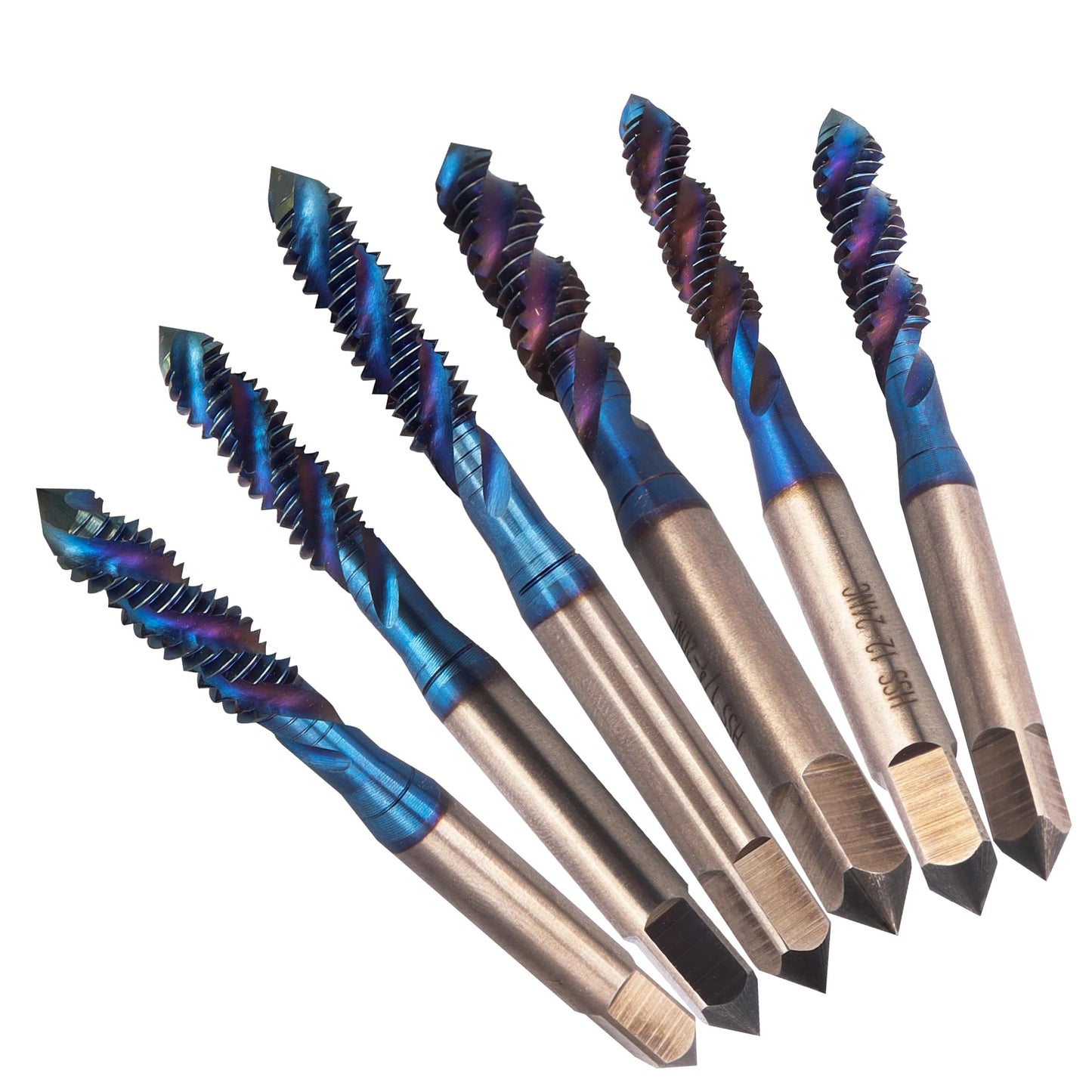 Yakamoz Spiral Flute Tap Set - 6Pcs SAE Tap Set Machine Tap Bits Screw Thread Tapping Tool for Metal, Wood, Plastic 6-32NC 8-32NC 10-24NC 10-32NC 12-24NC 1/4-20NC