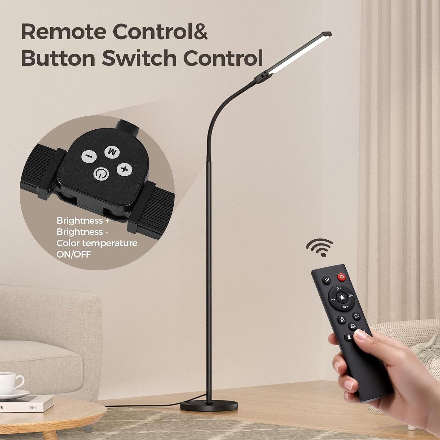 Adjustable LED Floor Lamp for Living Room & Office – Dual Gooseneck, Remote Control, Eye-Caring Brightness