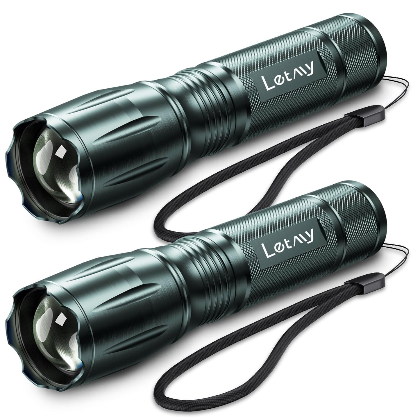 LETMY Tactical Flashlight - 2 Pack Bright Military Grade LED Flashlights High Lumens - Portable Handheld Flash Light, 5 Modes Zoomable Waterproof Flashlights for Home Emergency Camping- Gray