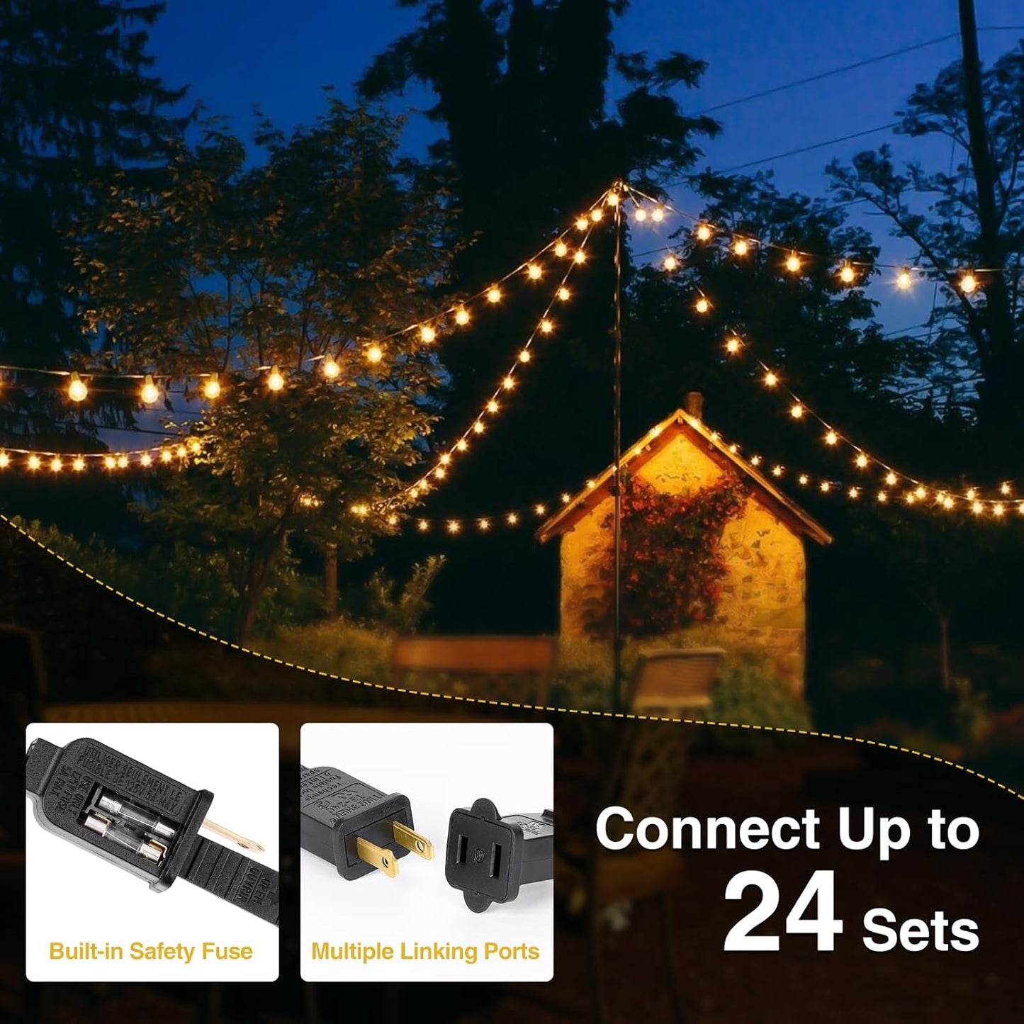100FT Solar Powered String Lights with Remote - Waterproof G40 Patio Lights, 30 Shatterproof Bulbs, 3 Modes for Camping & Backyard