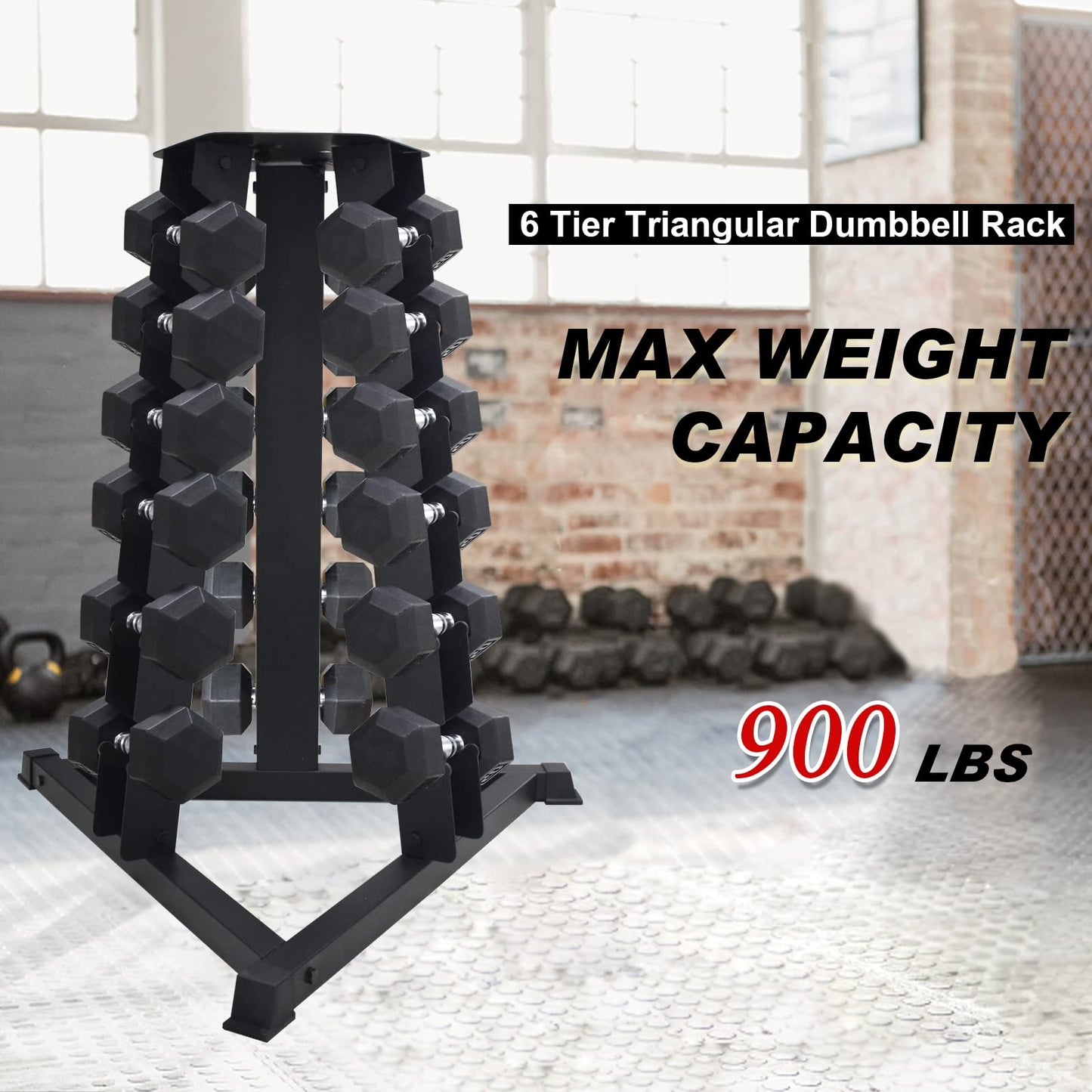 Balelinko Dumbbell Rack Stand Only, 6 Tier Triangular Frame Dumbbell Rack, Dumbbell Holder with 18 Dumbbell Storage Placements, 900 lbs Weight Capacity Weight Storage Stand for Home Gym,Black