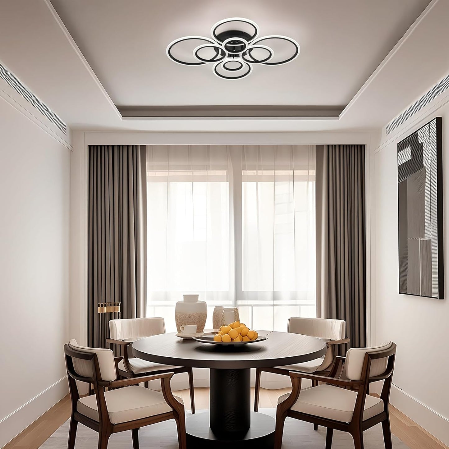Modern LED Flush Mount Ceiling Light - 4 Rings 4000K Fixture for Kitchen & Living Room