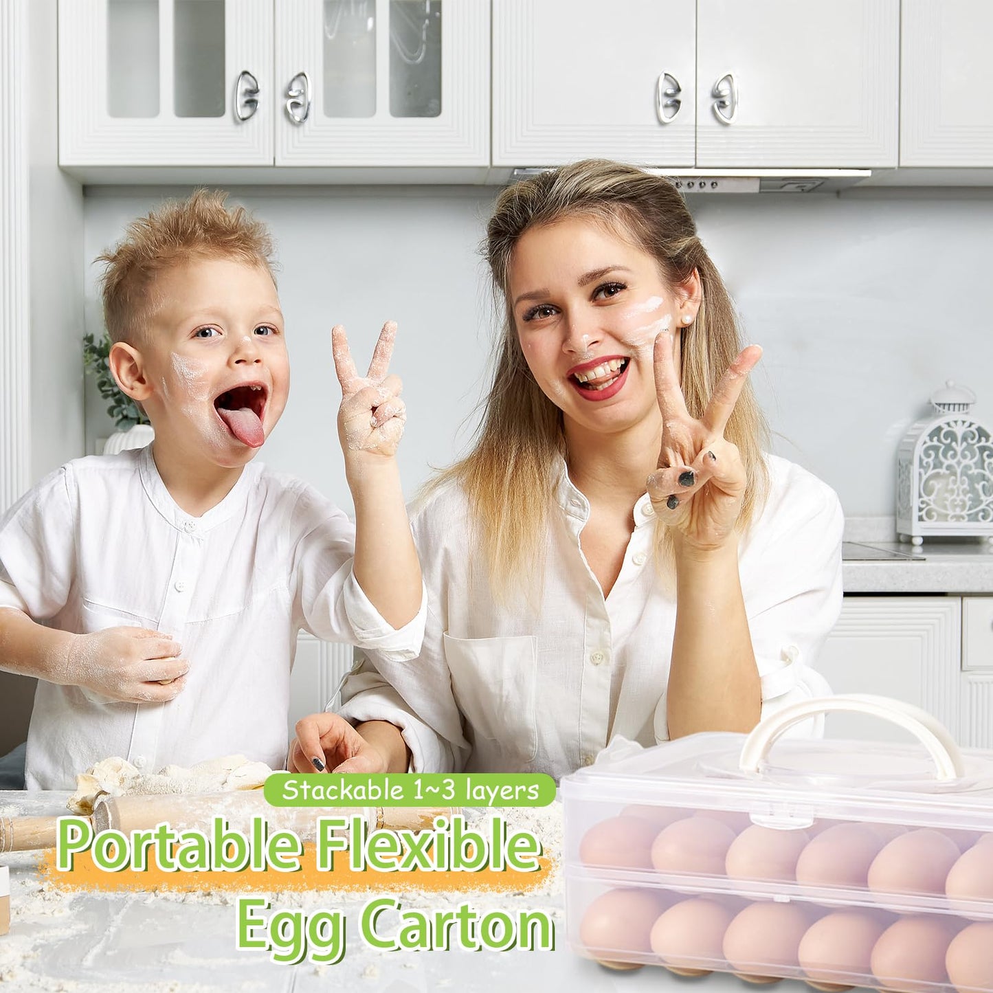 Jnnzzggu Egg Holder for Refrigerator,3-Layer Deviled Egg Tray with Lid,Plastic Stackable Egg Container with Handle for Kitchen,Keep Fresh(72 Eggs)