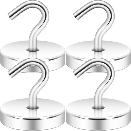 Neosmuk Magnetic Hooks, Heavy Duty 170lb+ Strong Magnets for Cruise Cabins, Ship Essentials, Large Metal Hooks for Hanging on Fridge(Silver,Pack of 4)