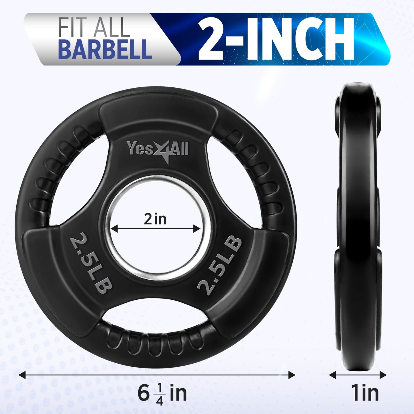 Yes4All Weight Plate Grip Rubber Coated For Weightlifting & Strength Training, Cast Iron - 2.5LB - Pair