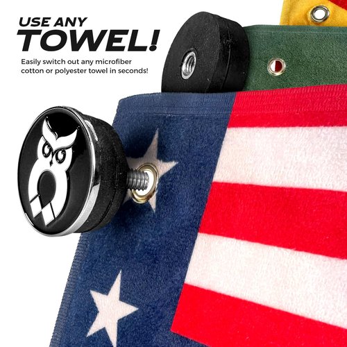 MagnetOwl Magnetic Towel Clip - Reusable and Removable, Highest Strength Magnet, Includes Removable Ball Marker and Waffle Towel (White)