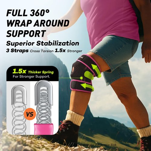 LETSHAKE Knee Brace for Women & Men, Knee Pain Relief with 1.5X Springs Side Stabilizers & Patella Gel Pads Maximum Knee Support Brace for Arthritis Pain, Meniscus Tear, Mountain Climbing, Workouts (Rose, Large)