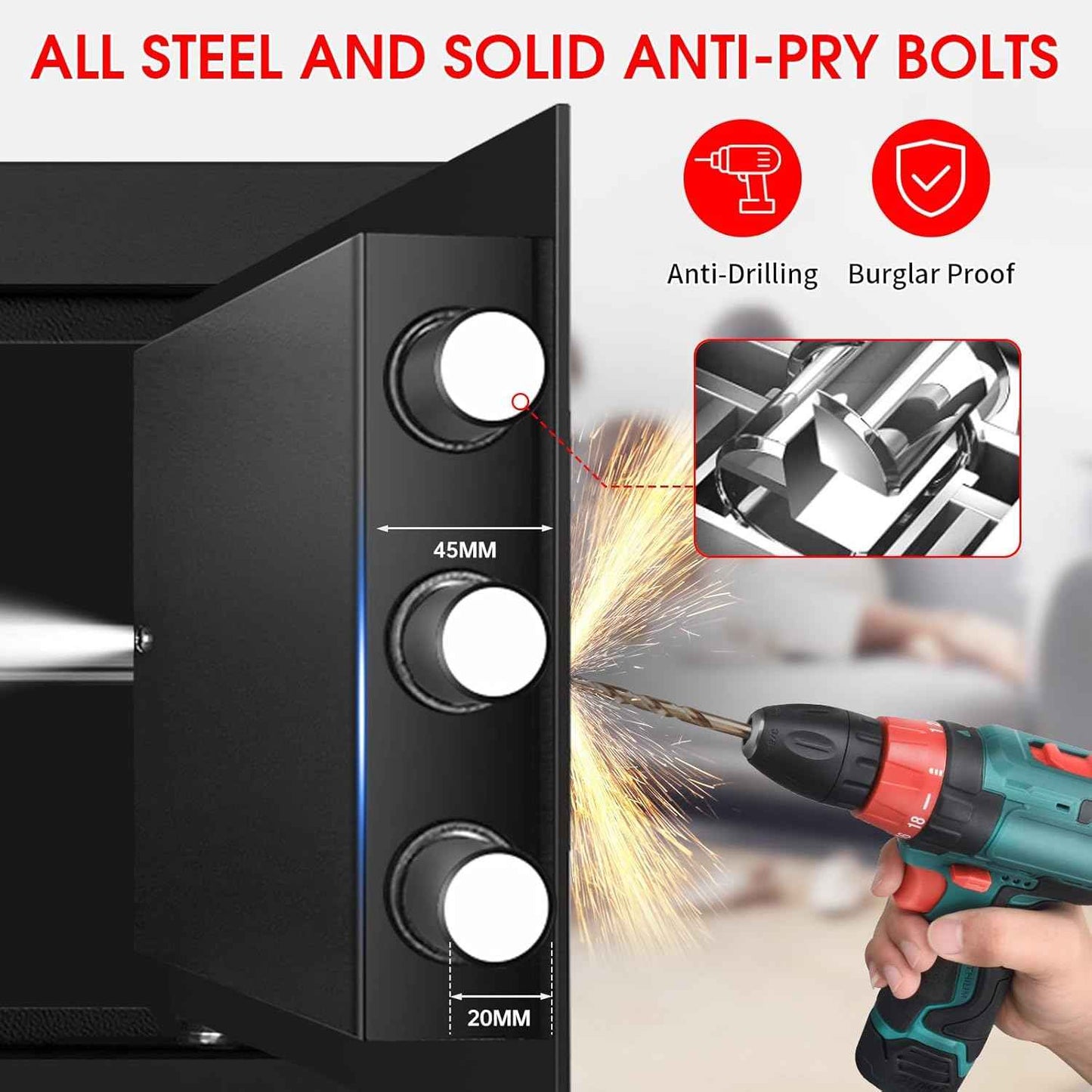 Small Home Safe 1.2 Cubic Feet - Anti-Theft Steel Security Box with Combination Lock & Alarm