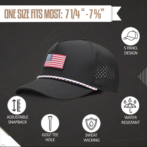 Curves & Clubs American Flag Golf Hat – Black Performance Rope Cap – Patriotic USA Golf Hat – Adjustable, Breathable (US, Numeric, 0, Black USA Flag)