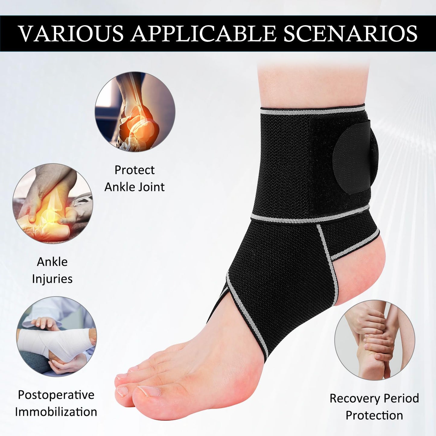 KTSAY Ankle Brace for Sprained Ankle, Ankle Support for Women & Men, Adjustable Compression Wrap for Achilles Tendonitis & Plantar Fasciitis Relief (Grey)