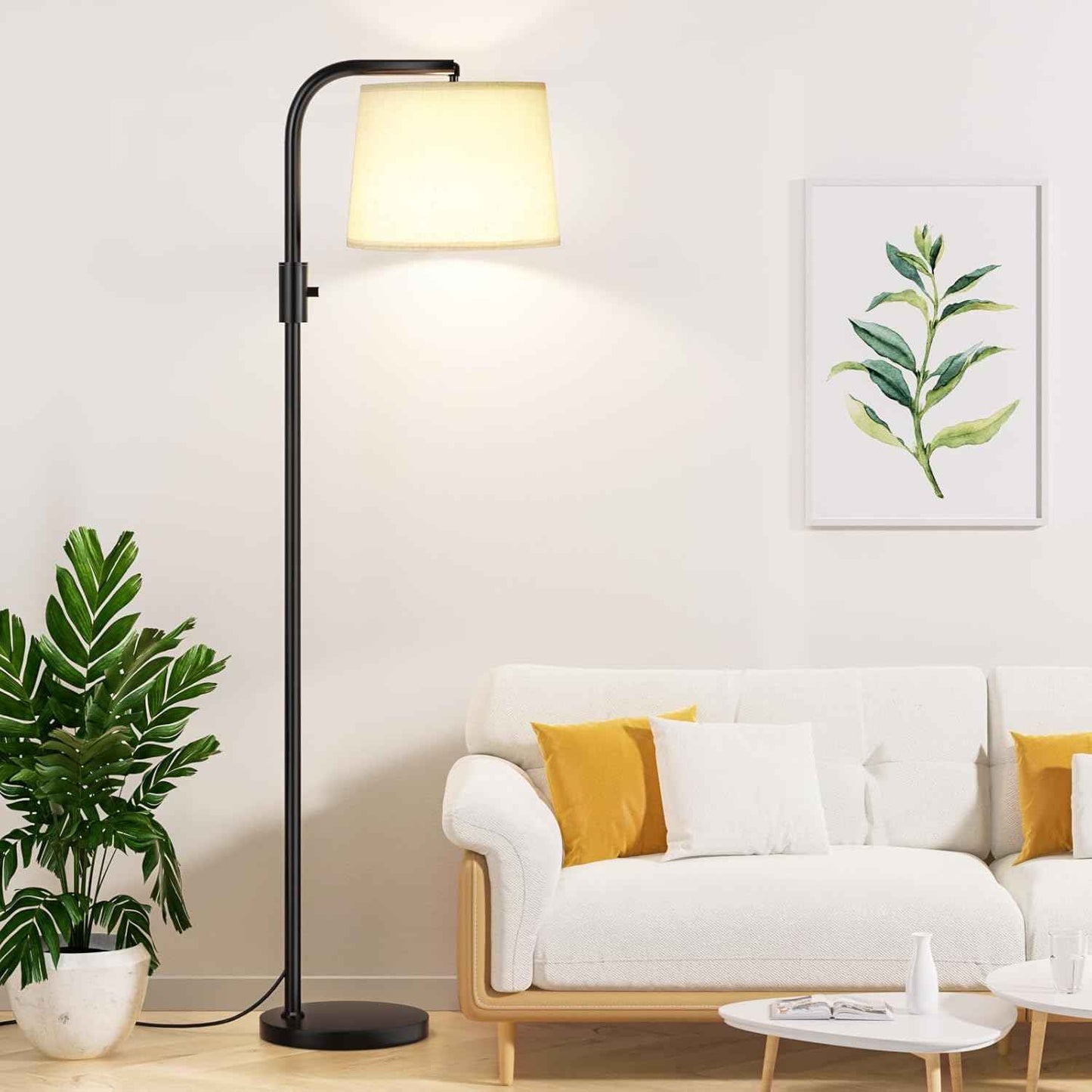 Modern Dimmable Floor Lamp with 9W LED Bulbs - Stylish Standing Light for Living Room & Bedroom (Gold & White)