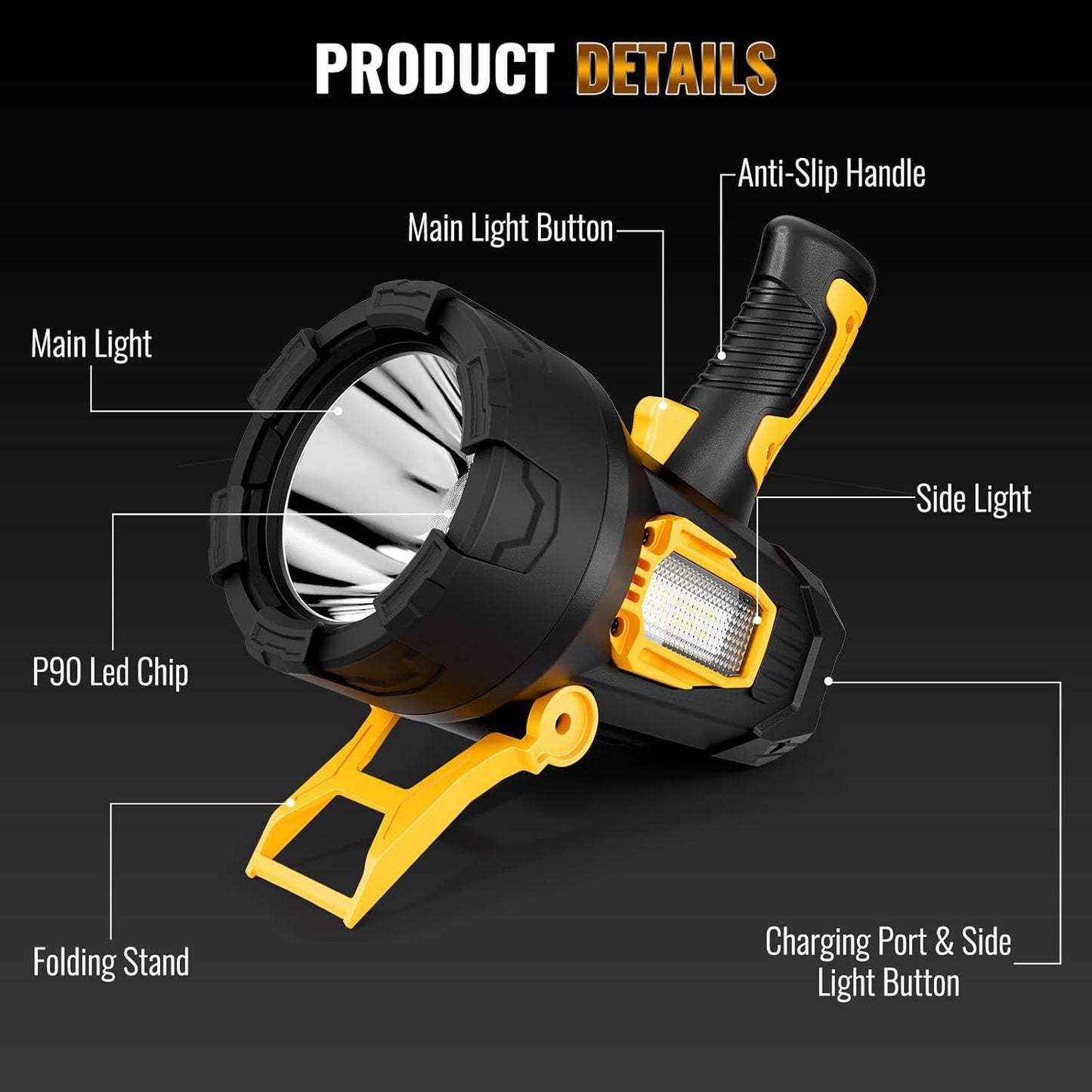 99000 Lumens Rechargeable Spotlight with Tripod - Super Bright LED Flashlight for Hunting & Outdoor Use