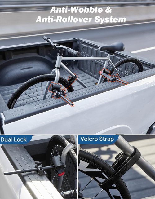 JOYTUTUS Truck Bed Bike Rack Mount, Bike Rack for Pickup Truck Bed, No Remove Tire, Anti-Wobble Bike Holder, Strengthen Metal Bicycle Mount