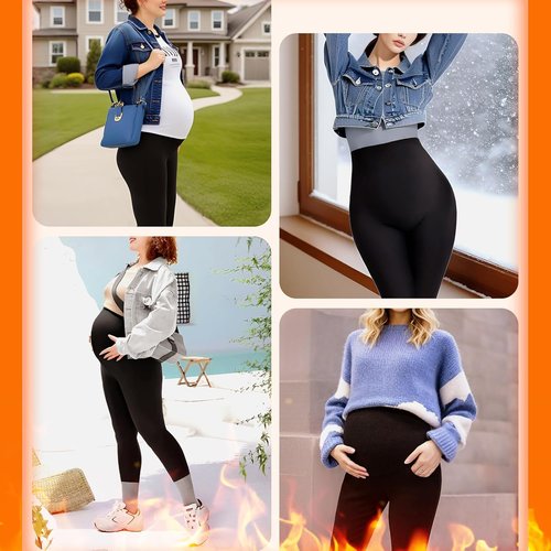 Leafigure Maternity Leggings - Fleece Lined, Soft & Warm with Pockets | Perfect for Winter Workouts