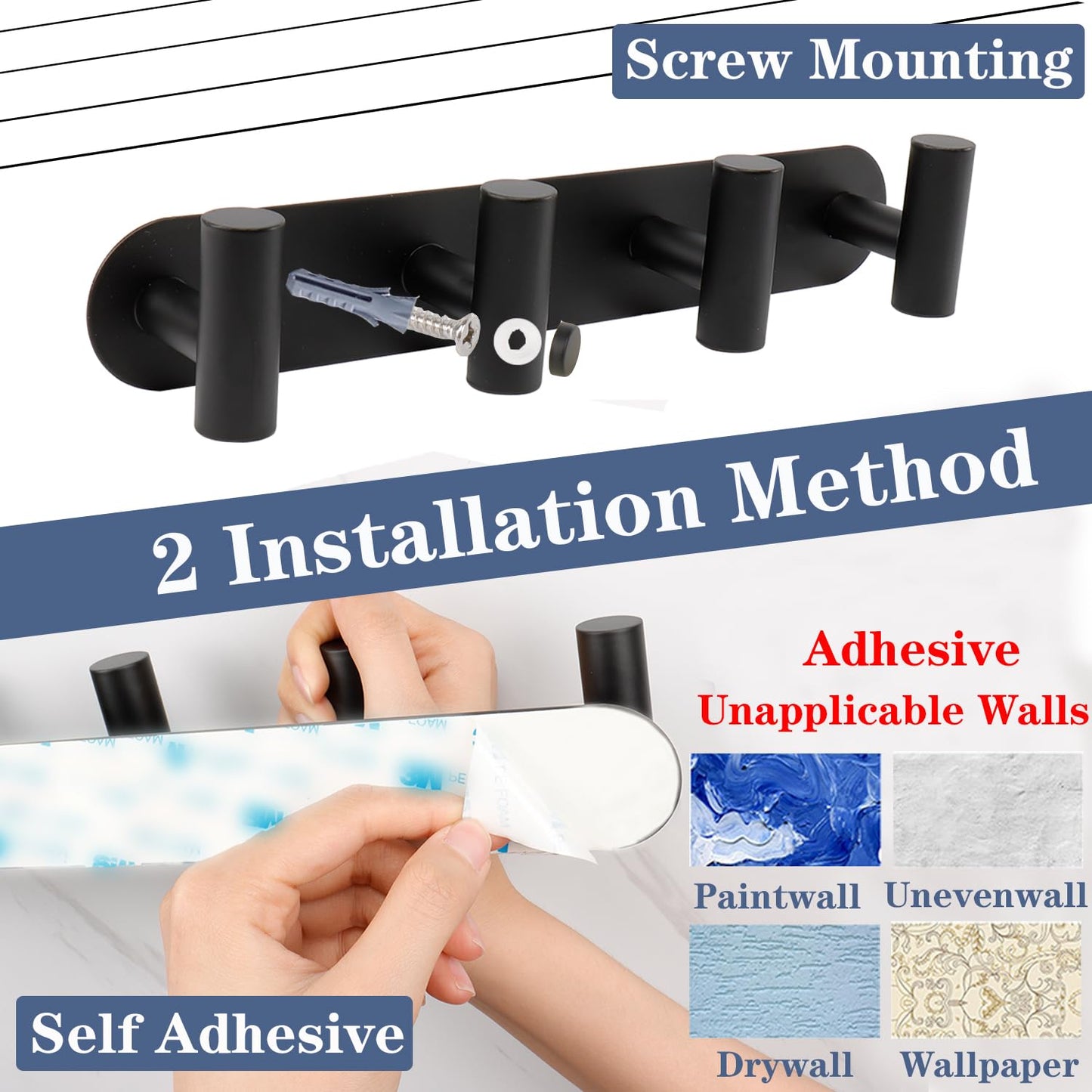 Vanloory Coat Hook Rack, Wall Mounted Coat Rack with 2 Hooks, Heavy Duty Towel Hook Rack Wall Hooks for Hanging Coat Jacket, Stainless Steel Coat Hanger for Bathroom Entryway Mudroom(Brushed Nickel)