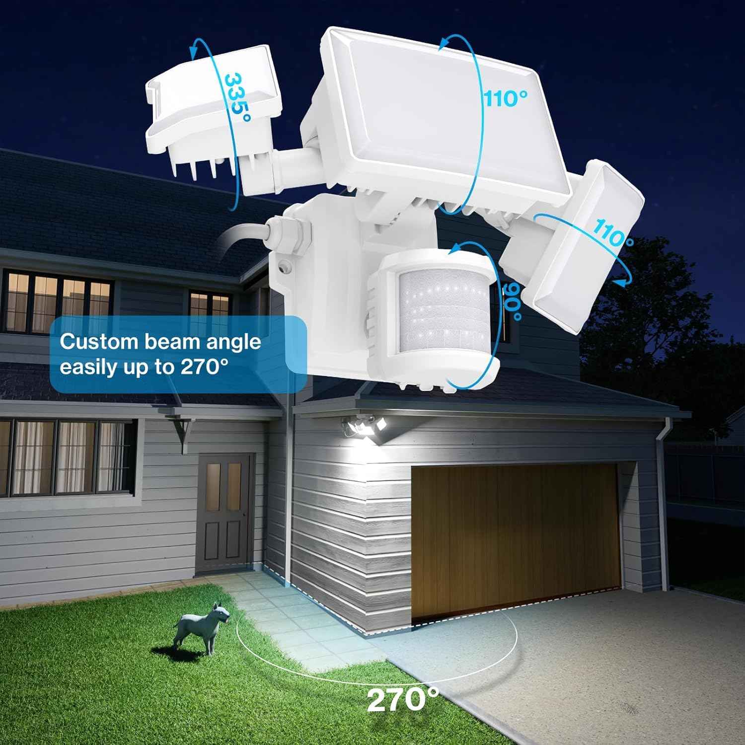 75W Motion Sensor Outdoor Flood Lights - 3 Heads, 7500LM LED Security Lighting, IP65, 6500K for Garage, Yard & Patio (2 Pack)