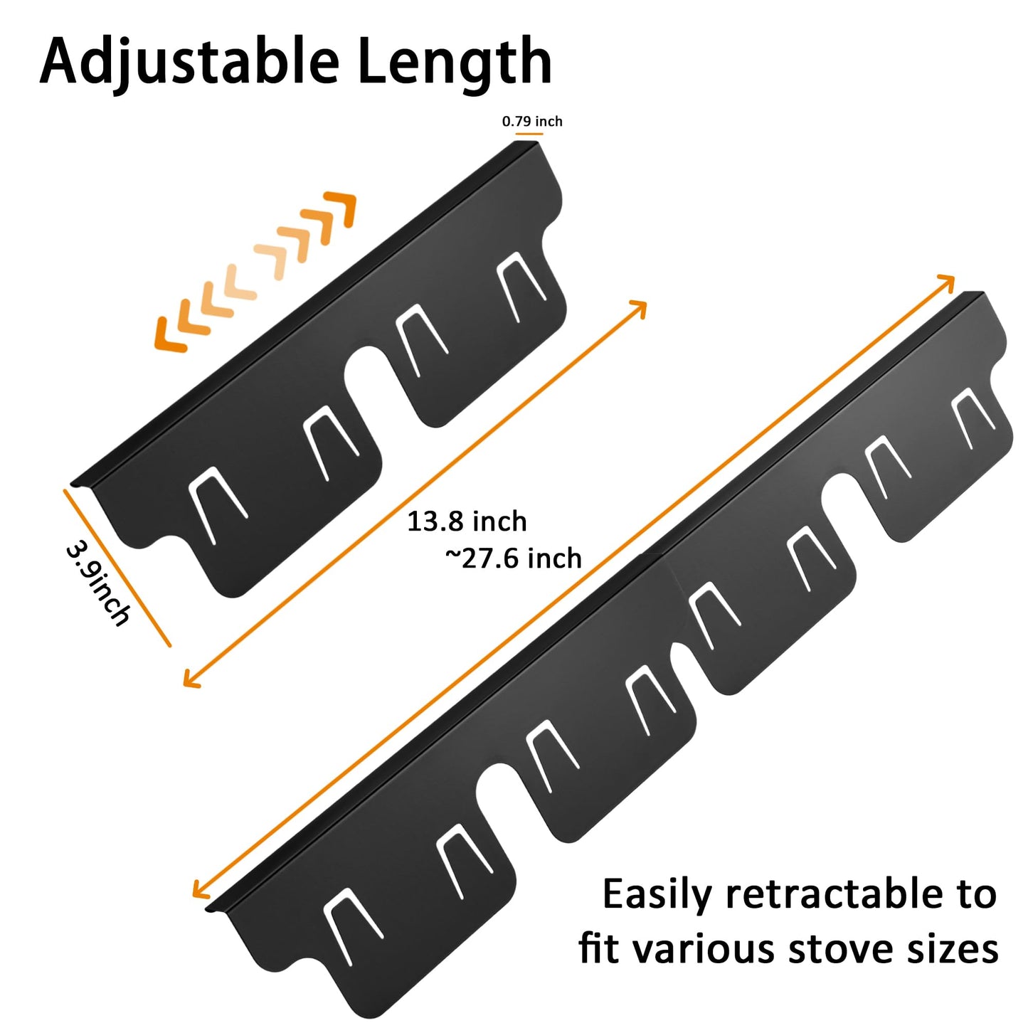 Stop Spills & Crumbs! Stainless Steel Stove Gap Covers (2 Pack) | Heat-Resistant Filler for Gas Stoves & Ovens | Adjustable 13.8" to 27.5" | Non-Slip, Easy Clean, Tool-Free Install (Black)