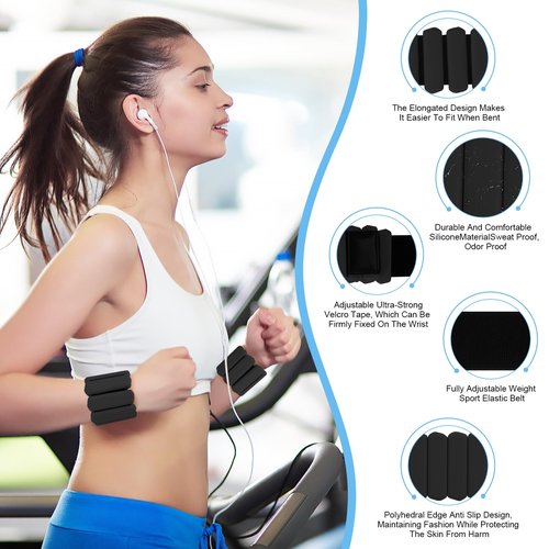 Wrist Weights Set of 2, Wearable Arm & Leg Weights for Women & Men, Adjustable Wrist Ankle Weights for Walking, Yoga, Swimming, Gym, 2lb (Black)