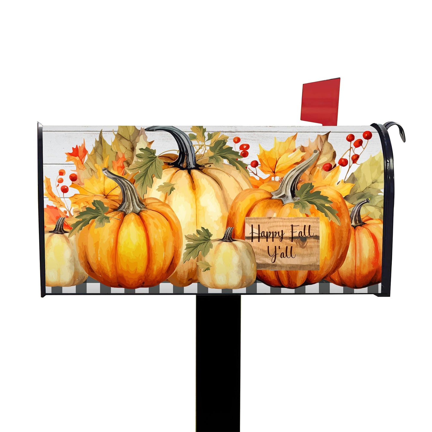 Happy Fall Y'all Pumpkin Maple Leaf Magnetic Mailbox Cover Standard Size 18" x 21" - Thanksgiving Harvest Autumn Letter Box Covers Decor for Outdoor Home Garden