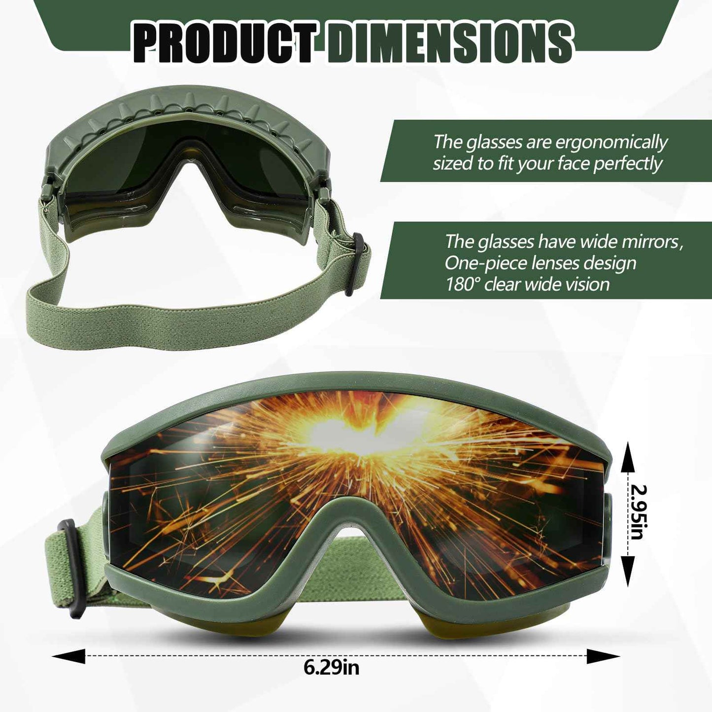 Relaxweex Welding Goggles Welding Safety Glasses Shade 5 IR Lens Cutting Torch Goggles Brazing Glasses for Men Eye Protection(Green)