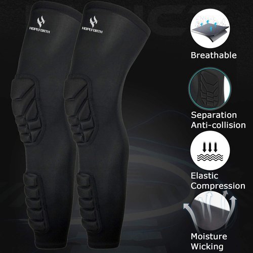 HOPEFORTH Knee Calf Padded 2 Pack Leg Thigh Compression Sleeve Sports Protective Gear Shin Brace Support for Football Basketball Volleyball Soccer Baseball Tennis Youth Kids Adult