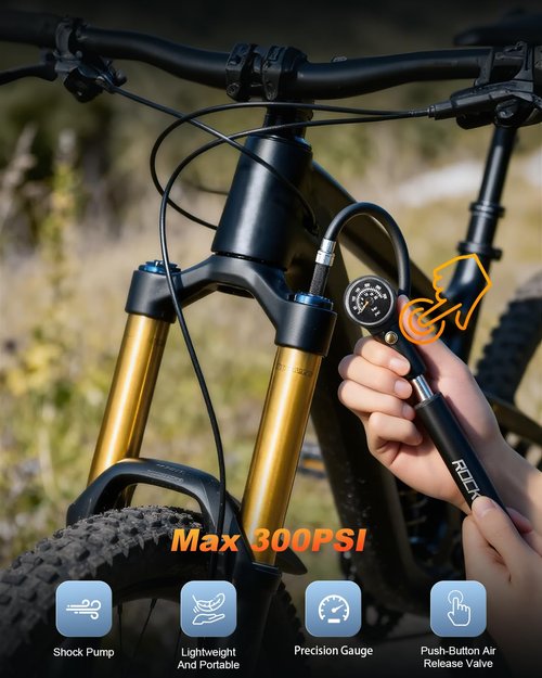 POWVINE Shock Pump for Bike,Portable Frame Pump with 300PSI,High Pressure Bike Air Fork/Shock Pump,Mini Pump Fits Presta & Schrader Valve