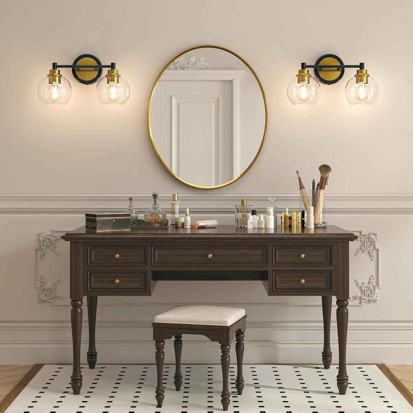 3-Light Vanity Bathroom Light Fixture with Globe Glass Shades - Brushed Nickel, ETL Certified