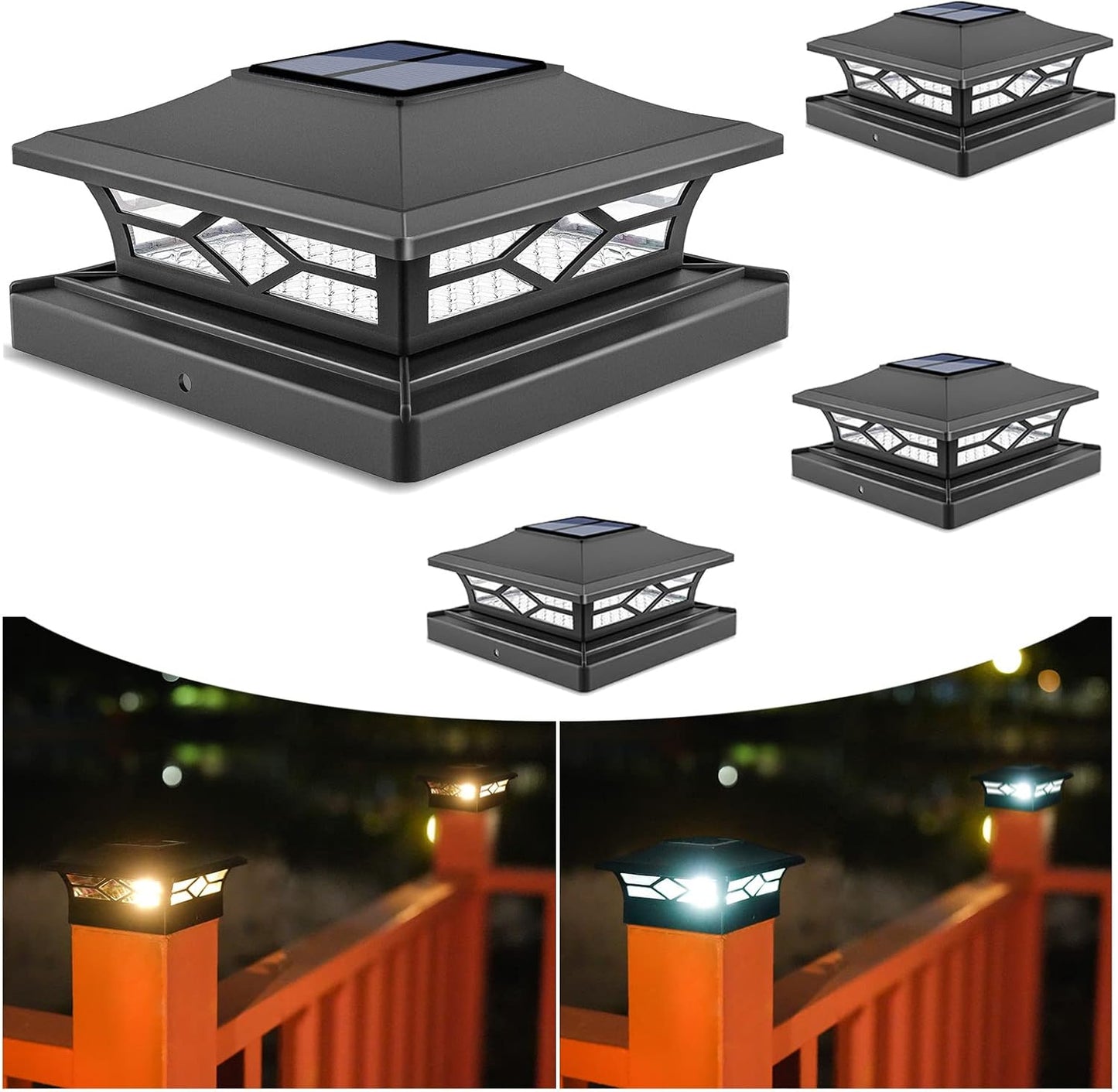 Solar Post Cap Lights 6-Pack - Waterproof LED Outdoor Lighting for 4x4 & 6x6 Decks, 2 Color Modes