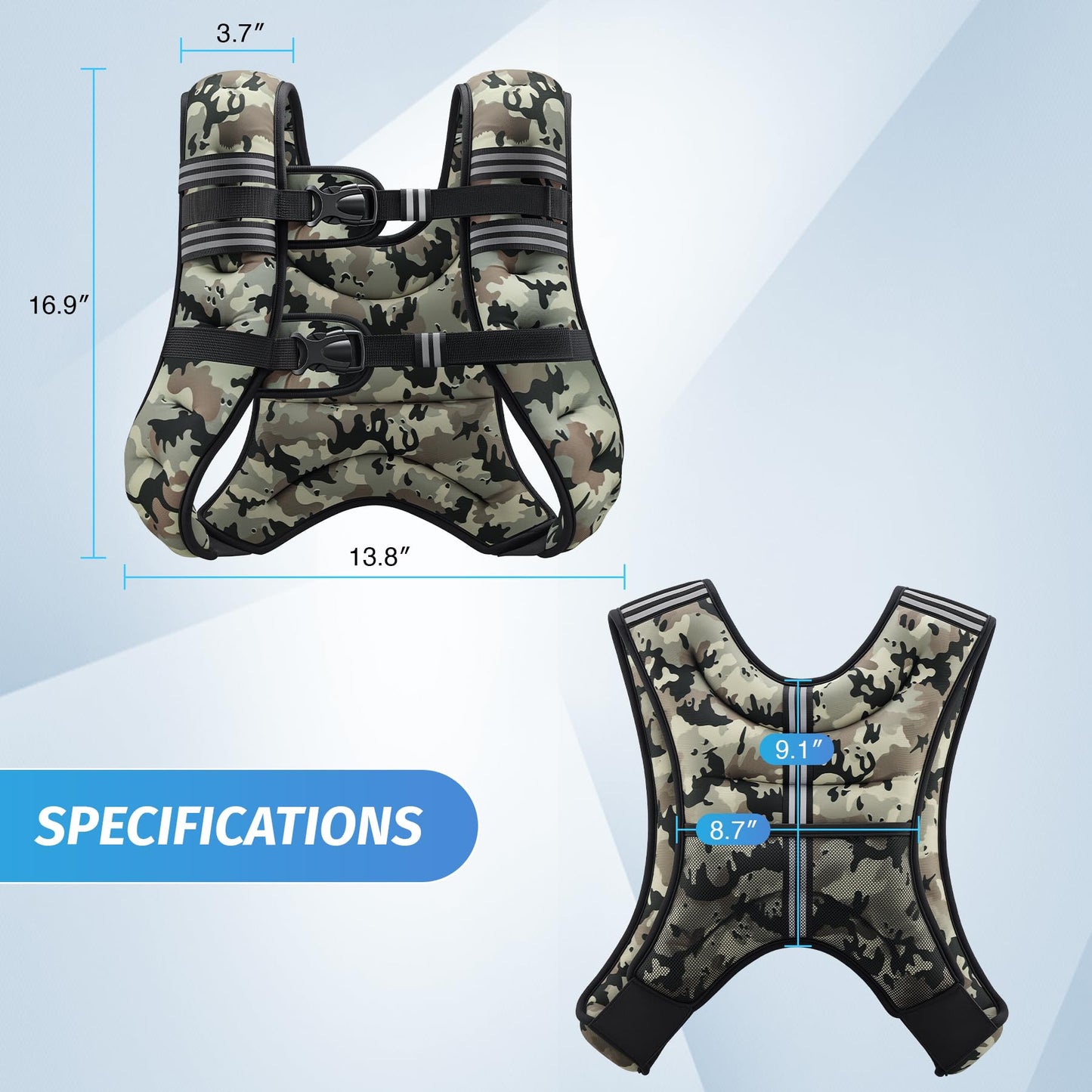 ZELUS Weighted Vest, 6lb/8lb/12lb/16lb/20lb/25lb/30lb Weight Vest for Men Women with Storage Pocket & Reflective Strips for Workout Strength Training Running Muscle Building, Desert Camo (20 lb)