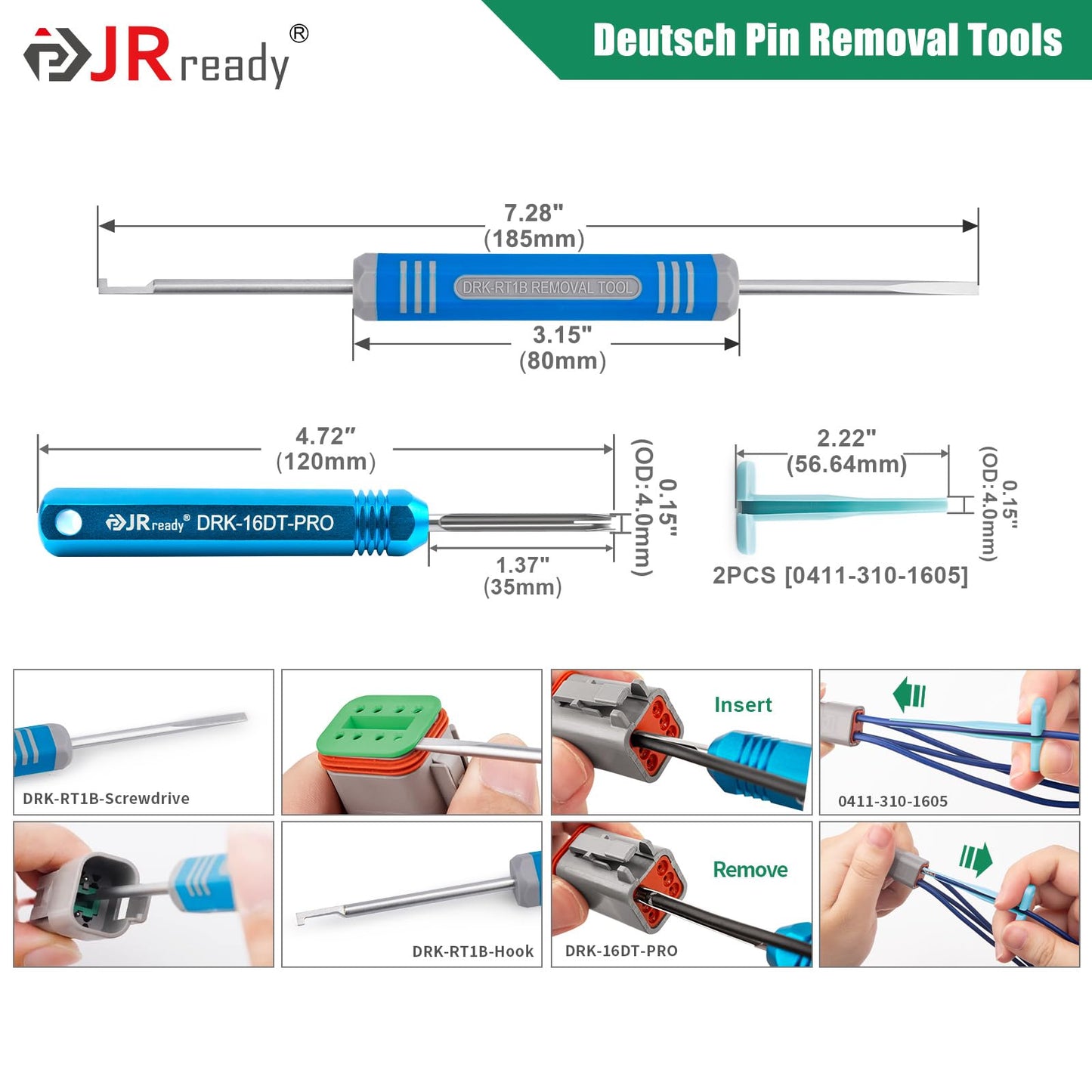JRready DW5010 Deutsch Connector Kit, 2 3 4 6 8 12 Pin IP68 Waterproof DT Connectors Kit with ACT-M202 Deutsch Crimp Tool for 12-22AWG, Size 16 Solid Contacts 16-20AWG and Pin Removal Tools