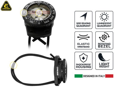 Cressi Compass with Adaptable Bungee Mount for Scuba Diving- Easy to Read- Designed in Italy