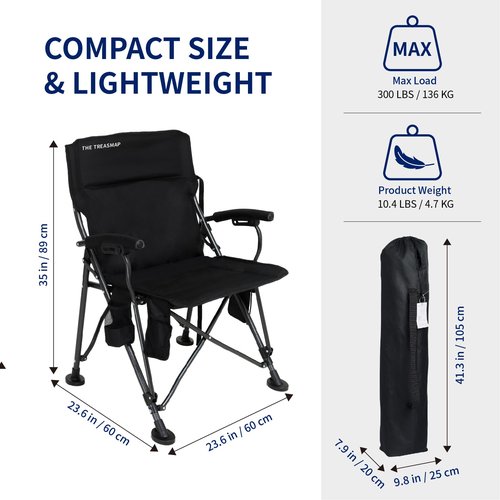 Heated Camping Chairs Adults Folding: Oversized Foldable Outdoor Chair for Outsides with Cup Holder – Heavy Duty Heating Portable Chair Sports Fishing Soccer Lawn Battery NOT Included (Black, X Large)