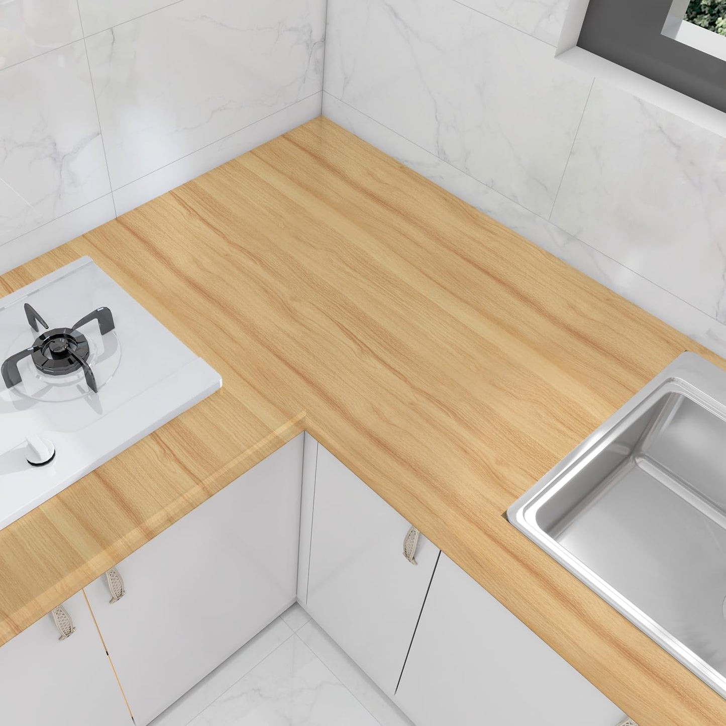 Light Wood Grain Contact Paper Peel and Stick Wallpaper A Set of 17.3"x120" Natural Wooden Contact Paper for Cabinets Countertops Drawer Shelf Liner Self-adhesive Removable Wallpaper Waterproof