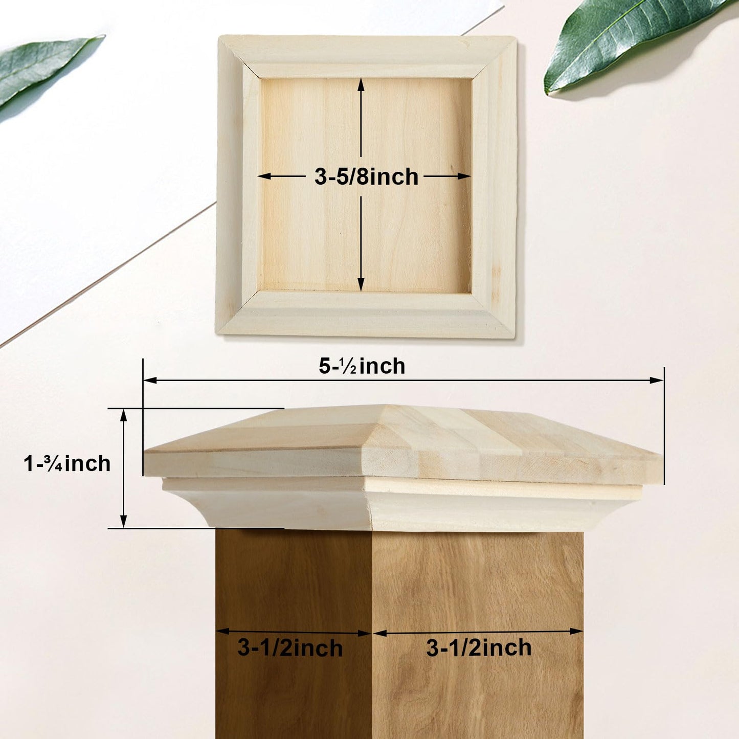 Sasylvia 8 Pcs 3.5" x 3.5" Wood Newel Post Cap Fence Post Cap for Topper Top Resistant Decking Caps for Outdoor Fences Decks and Mailboxes Cover