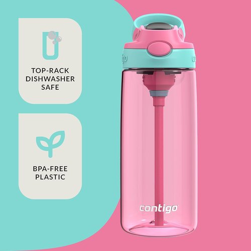 Contigo Aubrey Kids Water Bottle - 20oz, Spill-Proof, BPA-Free | 2-Pack in Azalea/Jade & Blue Raspberry